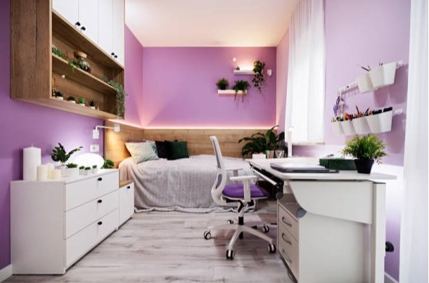 cat dinding kamar ungu terang