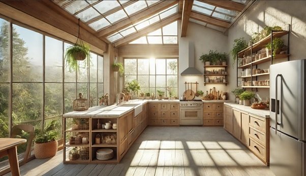 Dapur Semi Terbuka dengan Pencahayaan Alami