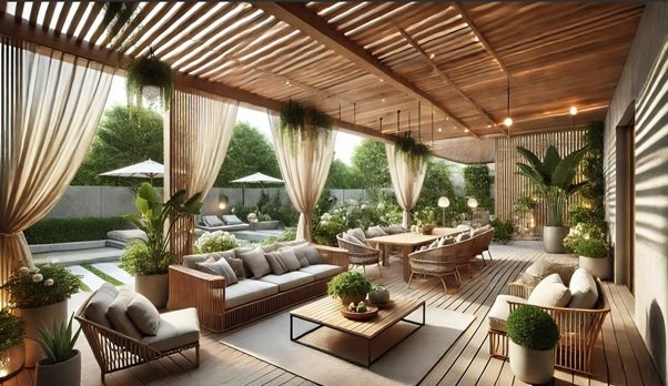 Ruang Tamu Terbuka dengan Kanopi atau Pergola