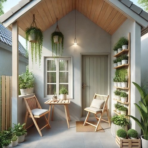 2. Teras Natural dengan Kursi Kayu
