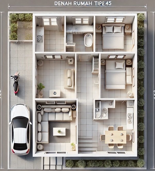 Denah Rumah Tipe 45 yang Efektif