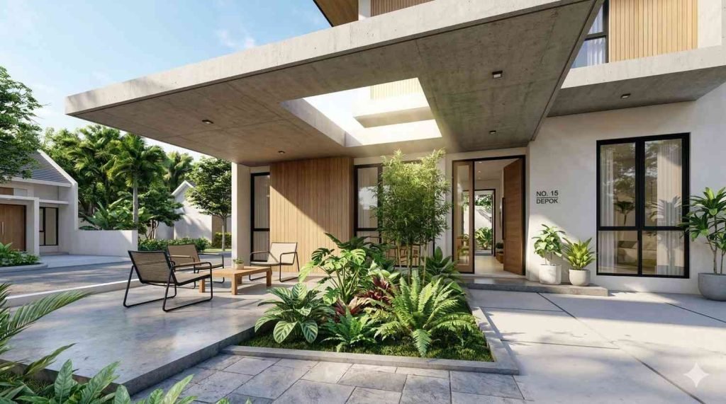 model dak teras rumah minimalis modern dengan lubang cahaya