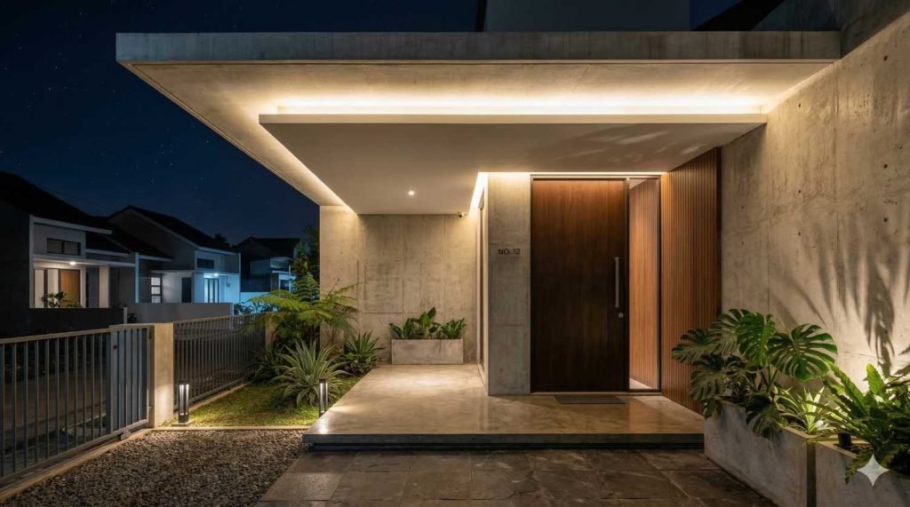dak teras rumah minimalis modern dengan led strip