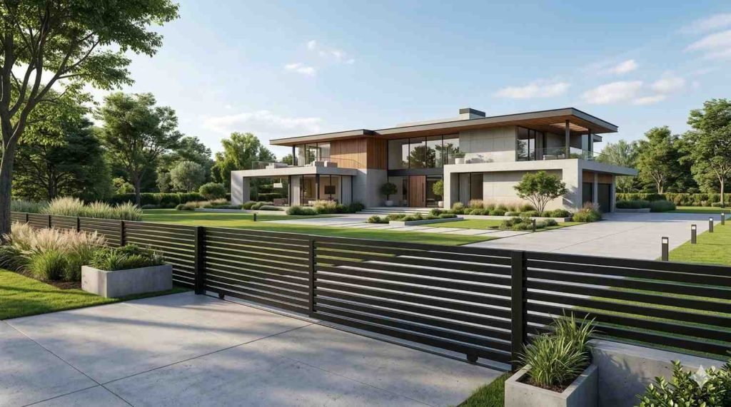 model pagar besi hollow horizontal garis rapat