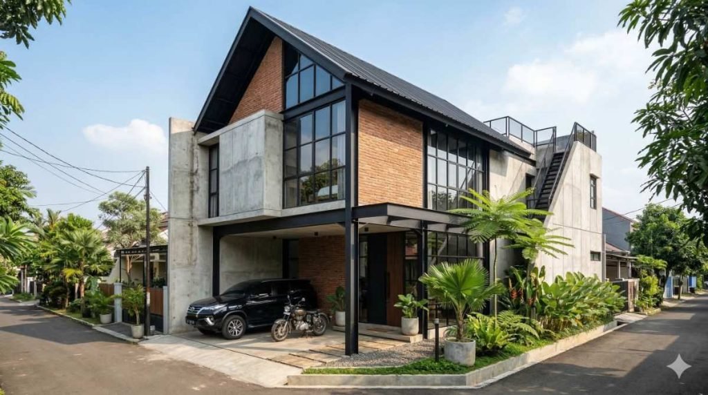 rumah minimalis 2 lantai gaya industrial