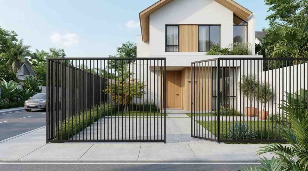 desain pagar besi minimalis mewah dengan model pipa kecil