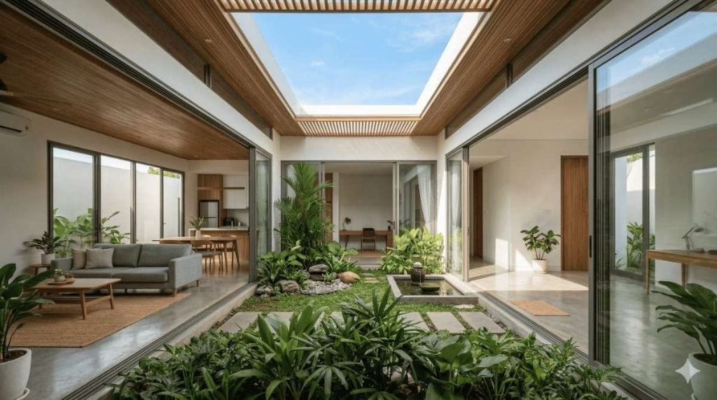 rumah minimalis dengan taman di dalam rumah