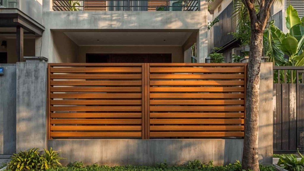 desain pagar unik dengan kayu minimalis