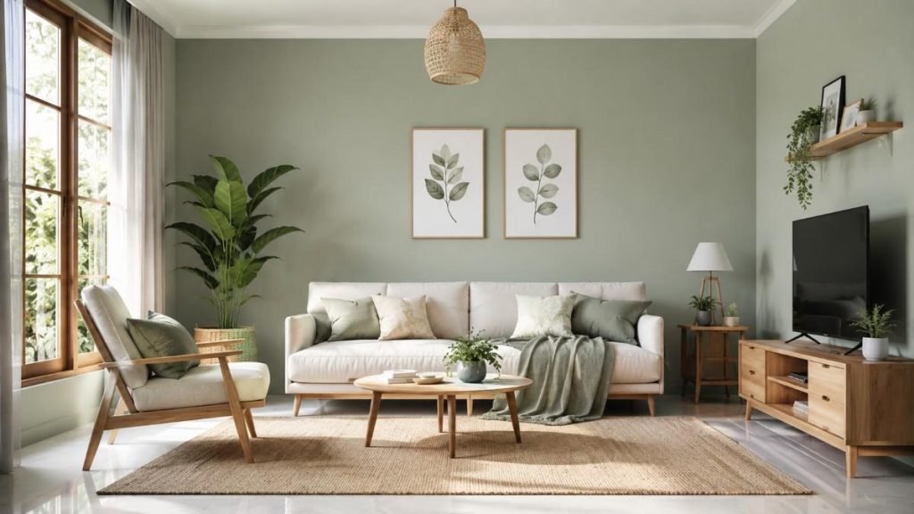 warna hijau sage untuk ruang tamu