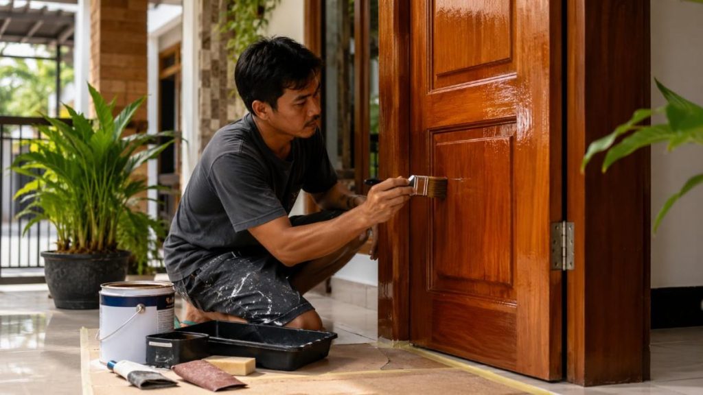 panduan mengecat pintu kayu