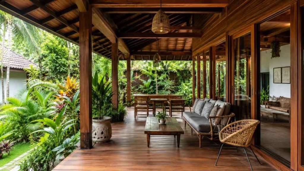 inspirasi teras kayu tropis