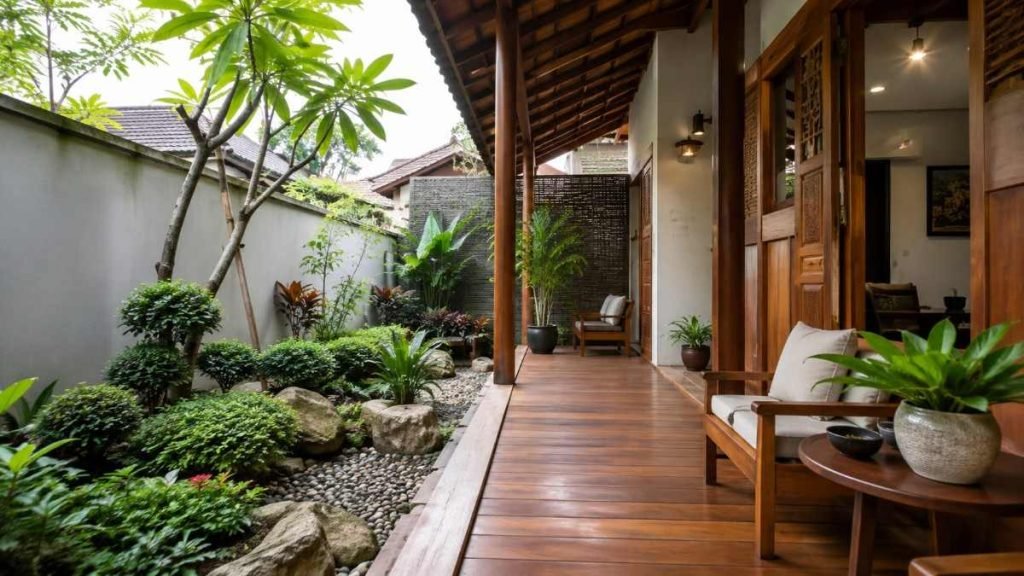 model teras rumah dengan taman mini