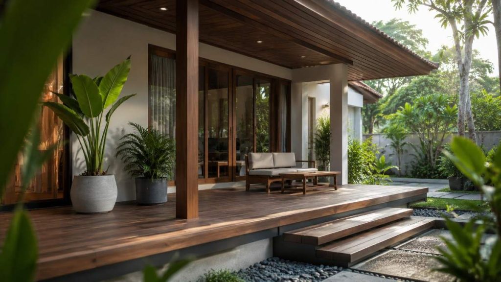 model teras rumah kayu minimalis modern